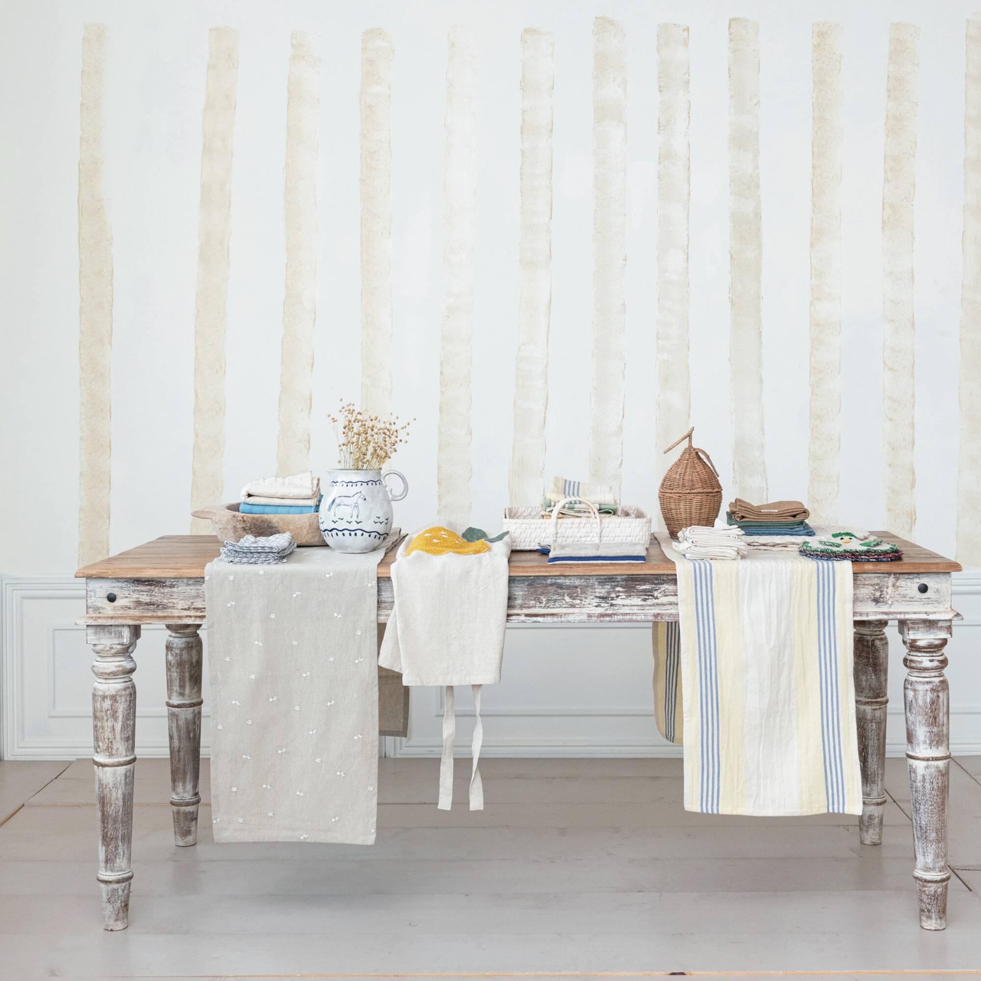 Hello Honey® 108" Natural Floral Embroidery Cotton Table Runner